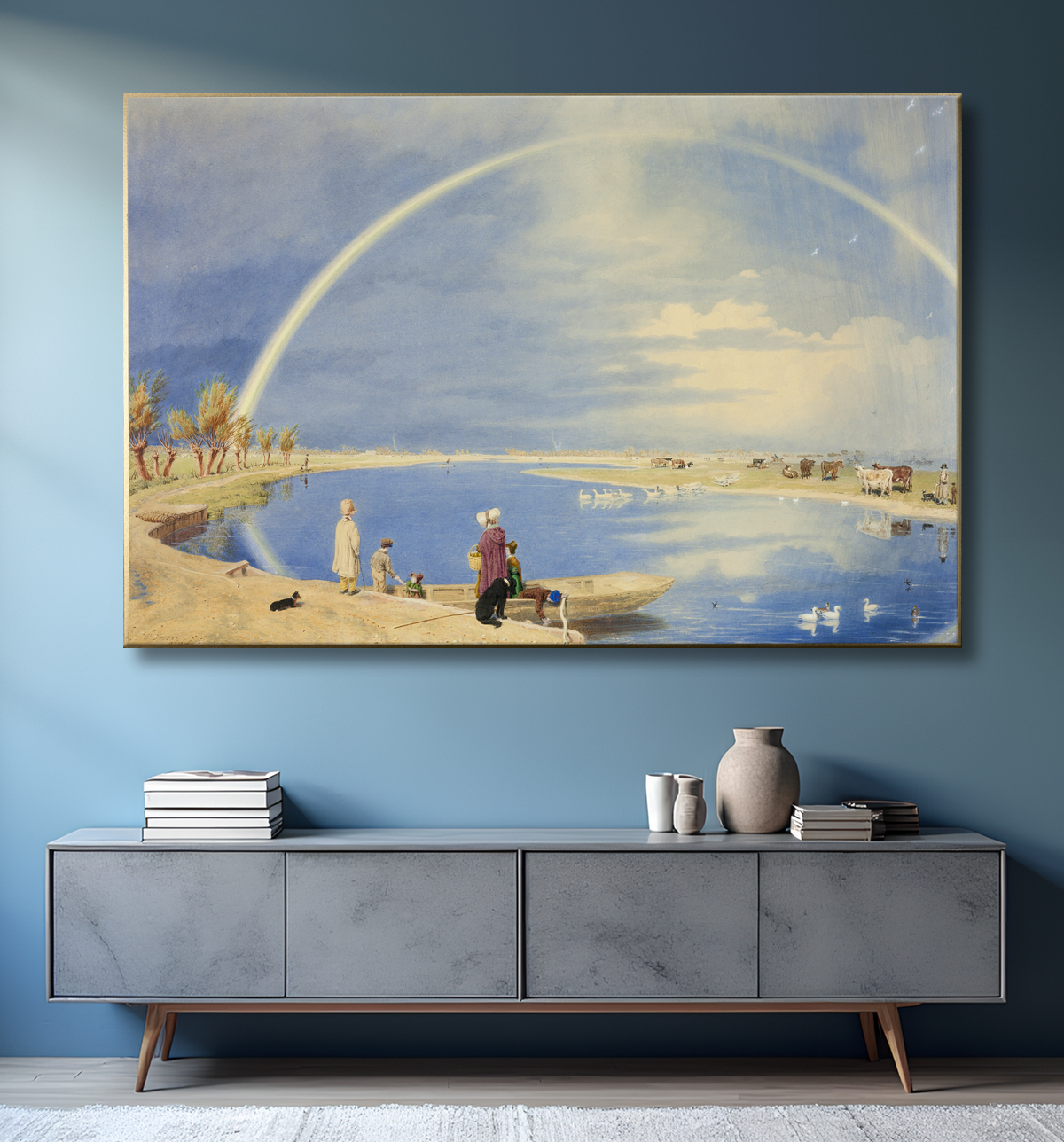 Reproduction Une douche d'avril : une vue de Binsey Ferry près d'Oxford, en regardant vers Port Meadow et Godstow de William Turner avec decor