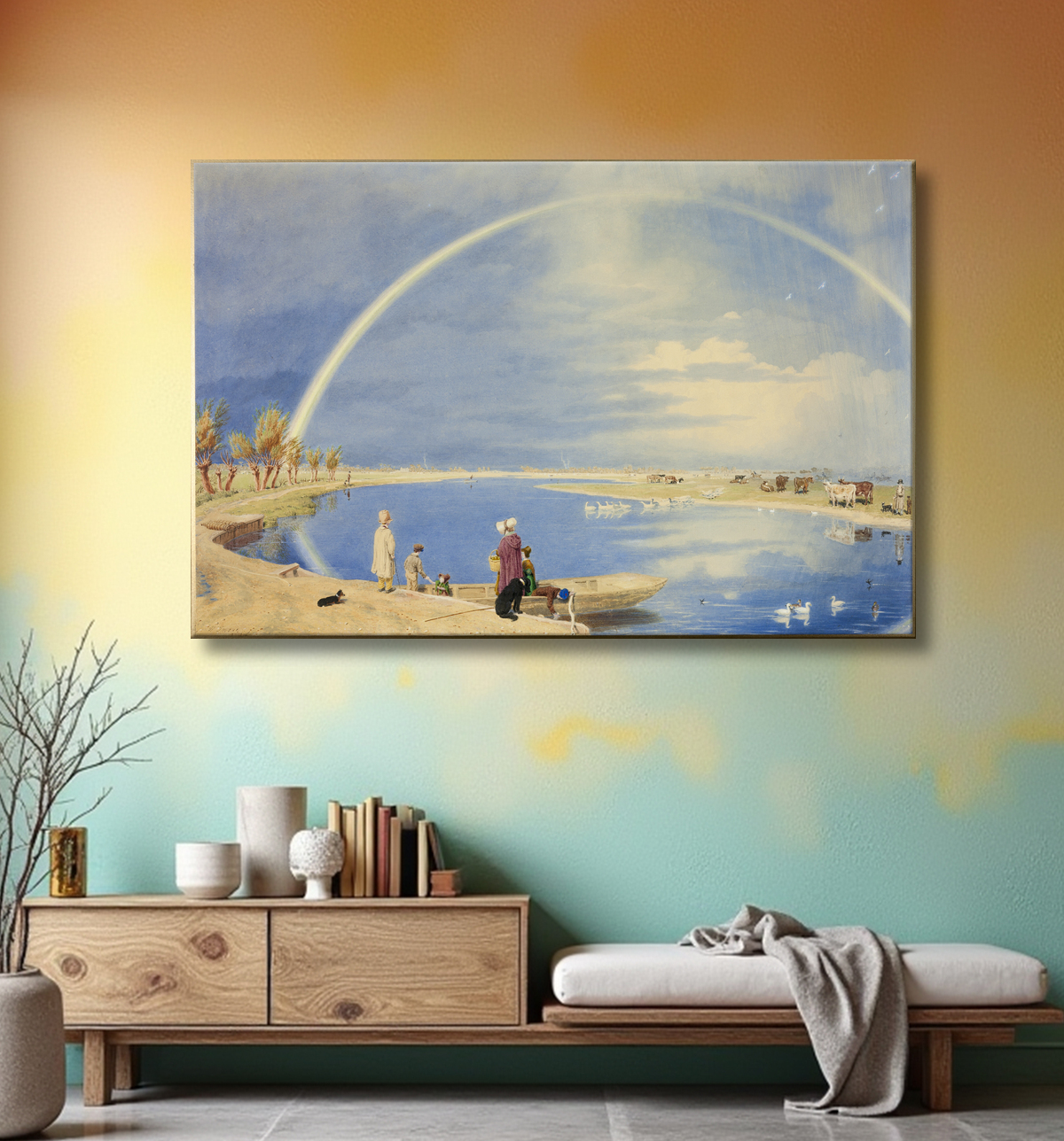 Reproduction Une douche d'avril : une vue de Binsey Ferry près d'Oxford, en regardant vers Port Meadow et Godstow de William Turner avec decor