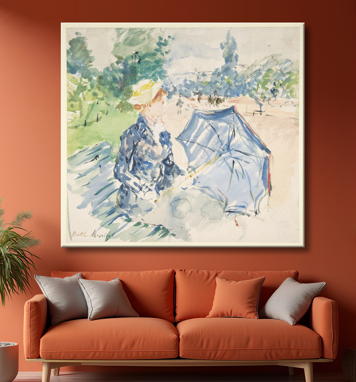 Reproduction Une femme assise sur un banc de l'avenue du Bois de Berthe Morisot avec decor