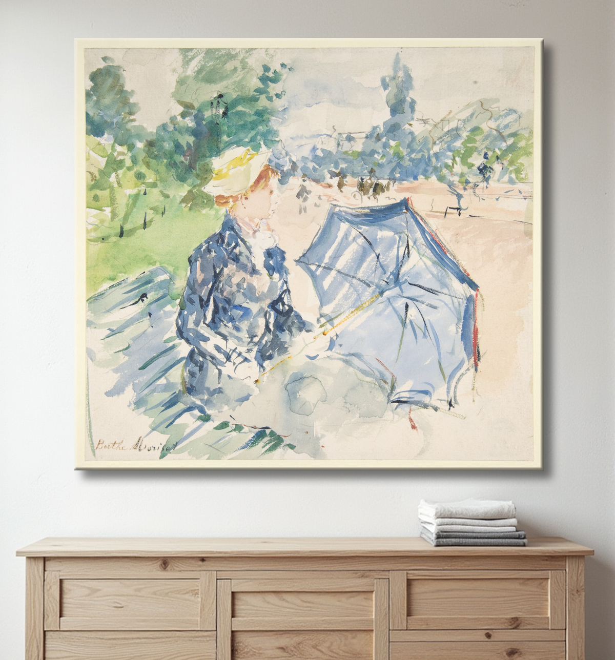 Reproduction Une femme assise sur un banc de l'avenue du Bois de Berthe Morisot avec decor