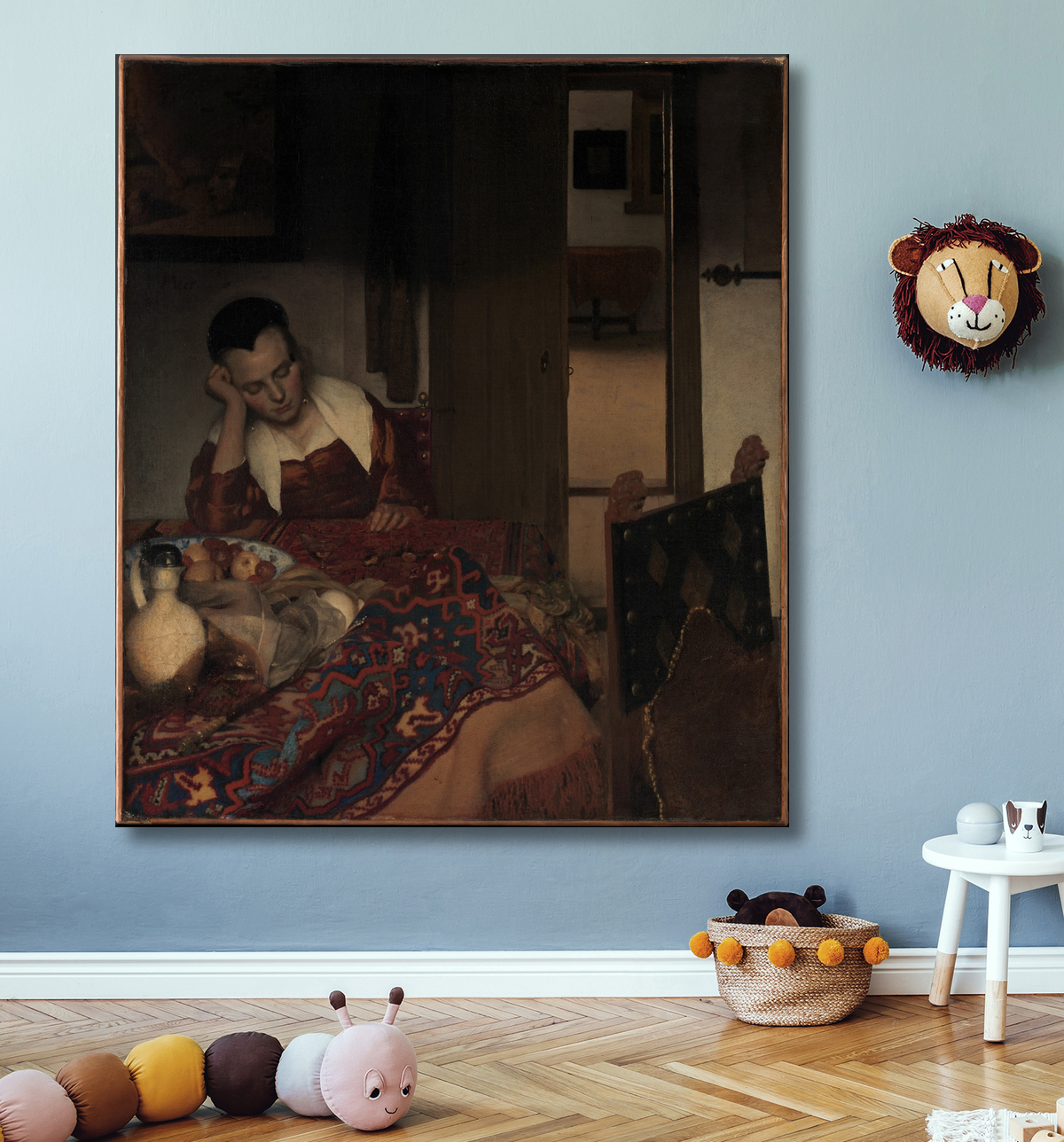 Reproduction Une jeune fille assoupie de Johannes Vermeer avec decor