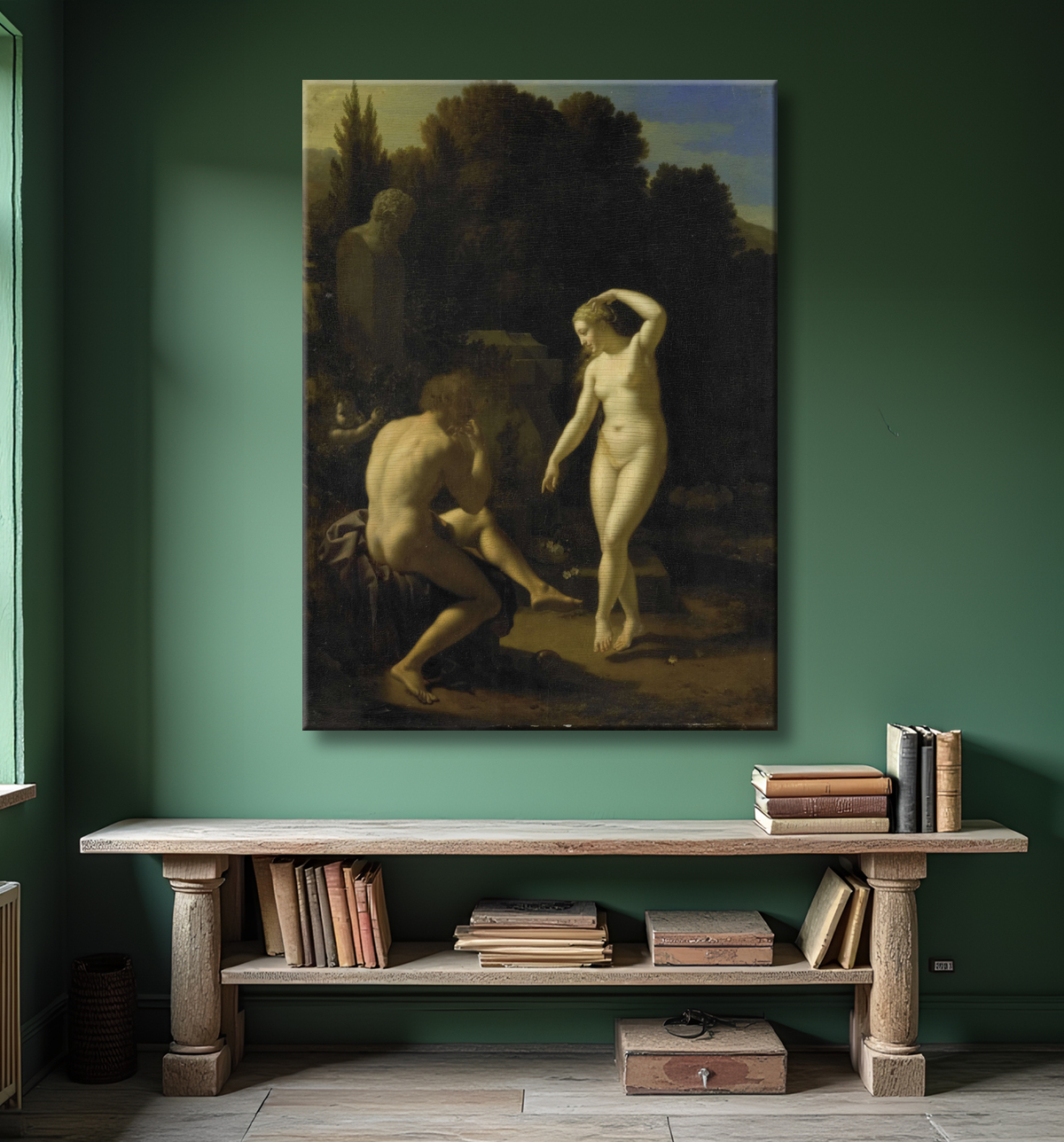 Reproduction Une nymphe dansant sur une flûte de berger de Adriaen van der Werff avec decor