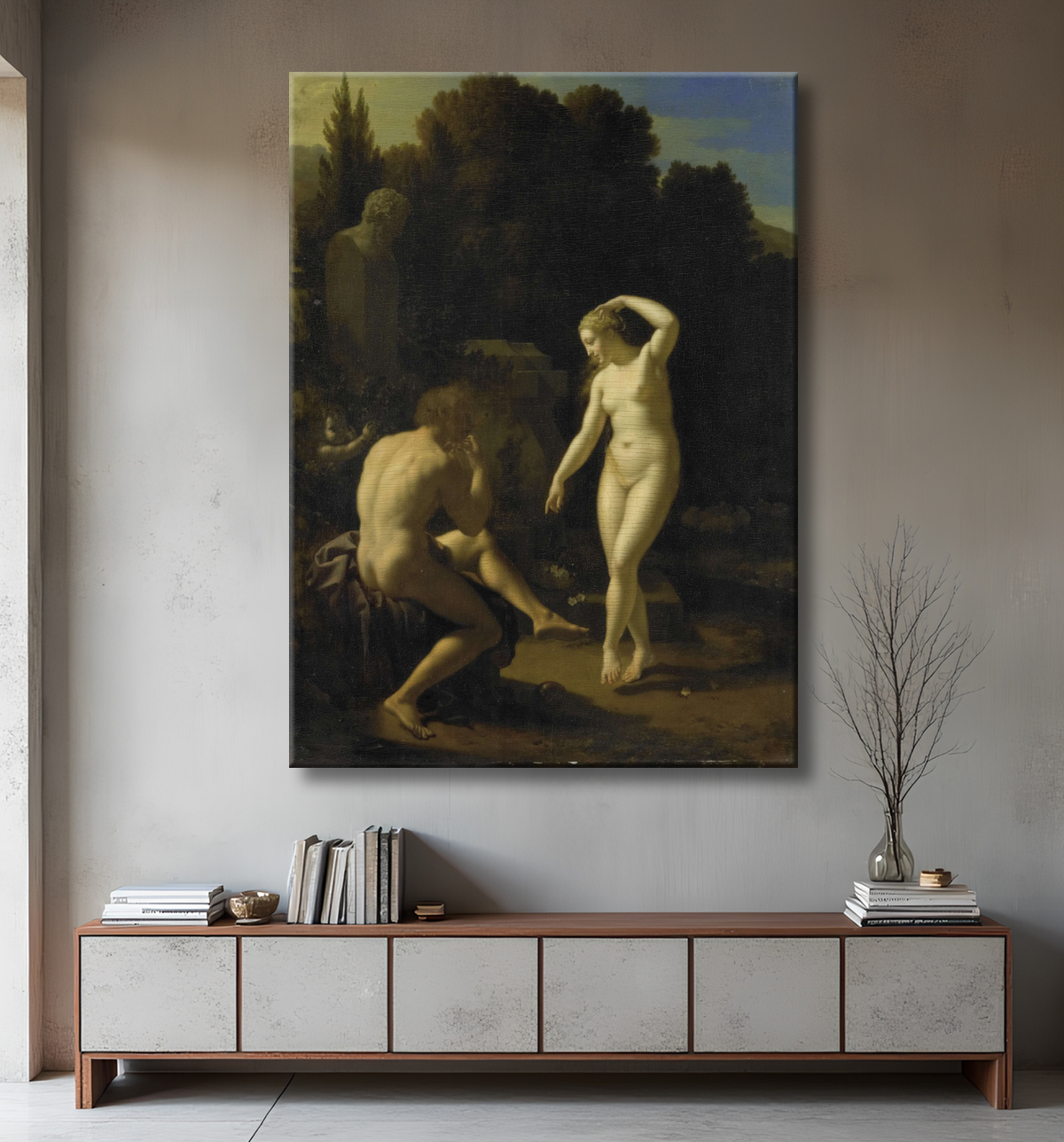 Reproduction Une nymphe dansant sur une flûte de berger de Adriaen van der Werff avec decor