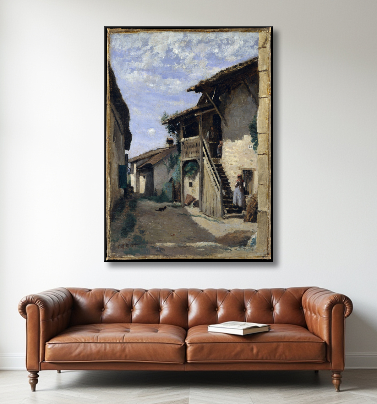 Reproduction Une rue de village : Dardagny de Camille Corot avec decor