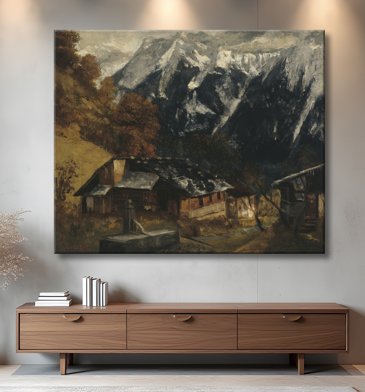 Reproduction Une scène alpine de Gustave Courbet avec decor