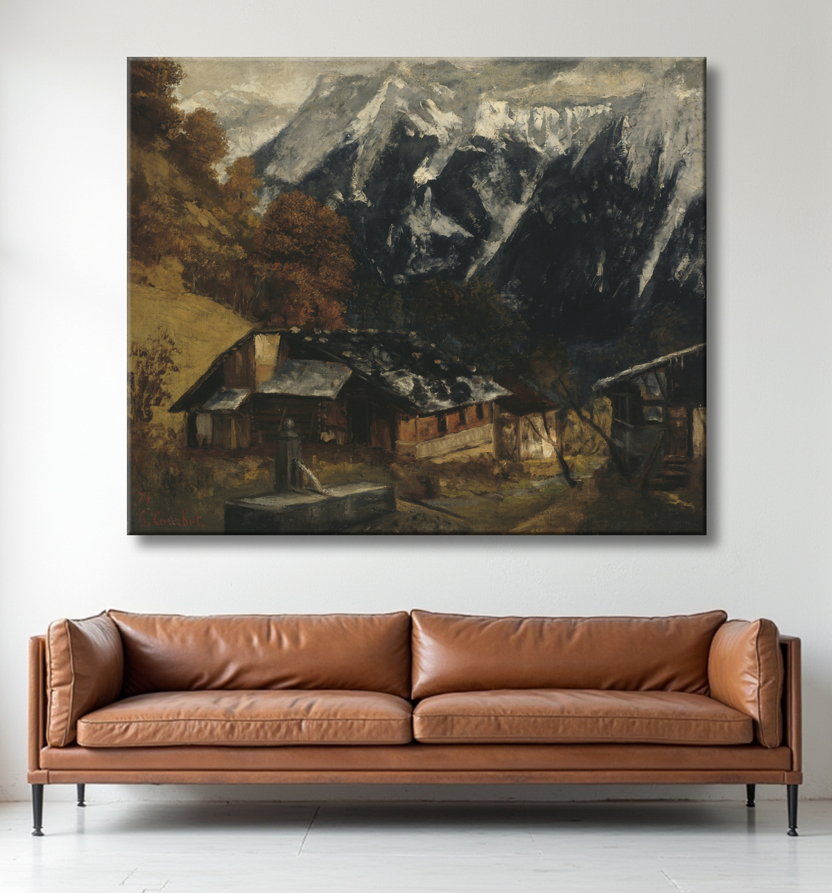 Reproduction Une scène alpine de Gustave Courbet avec decor