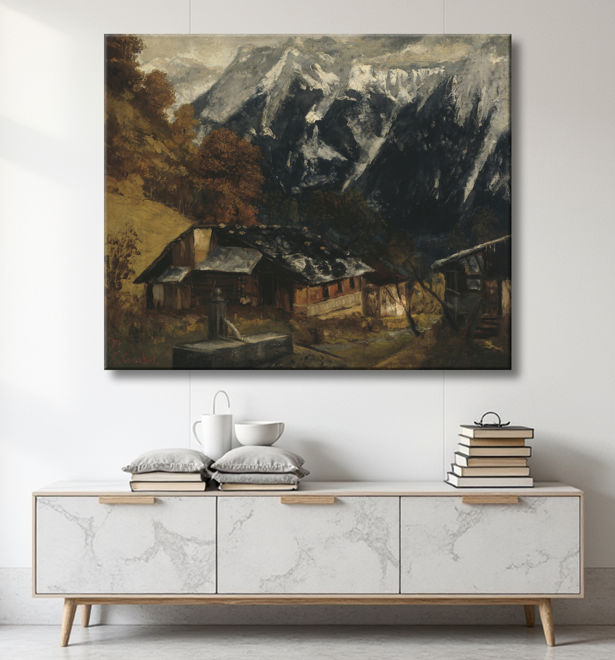 Reproduction Une scène alpine de Gustave Courbet avec decor