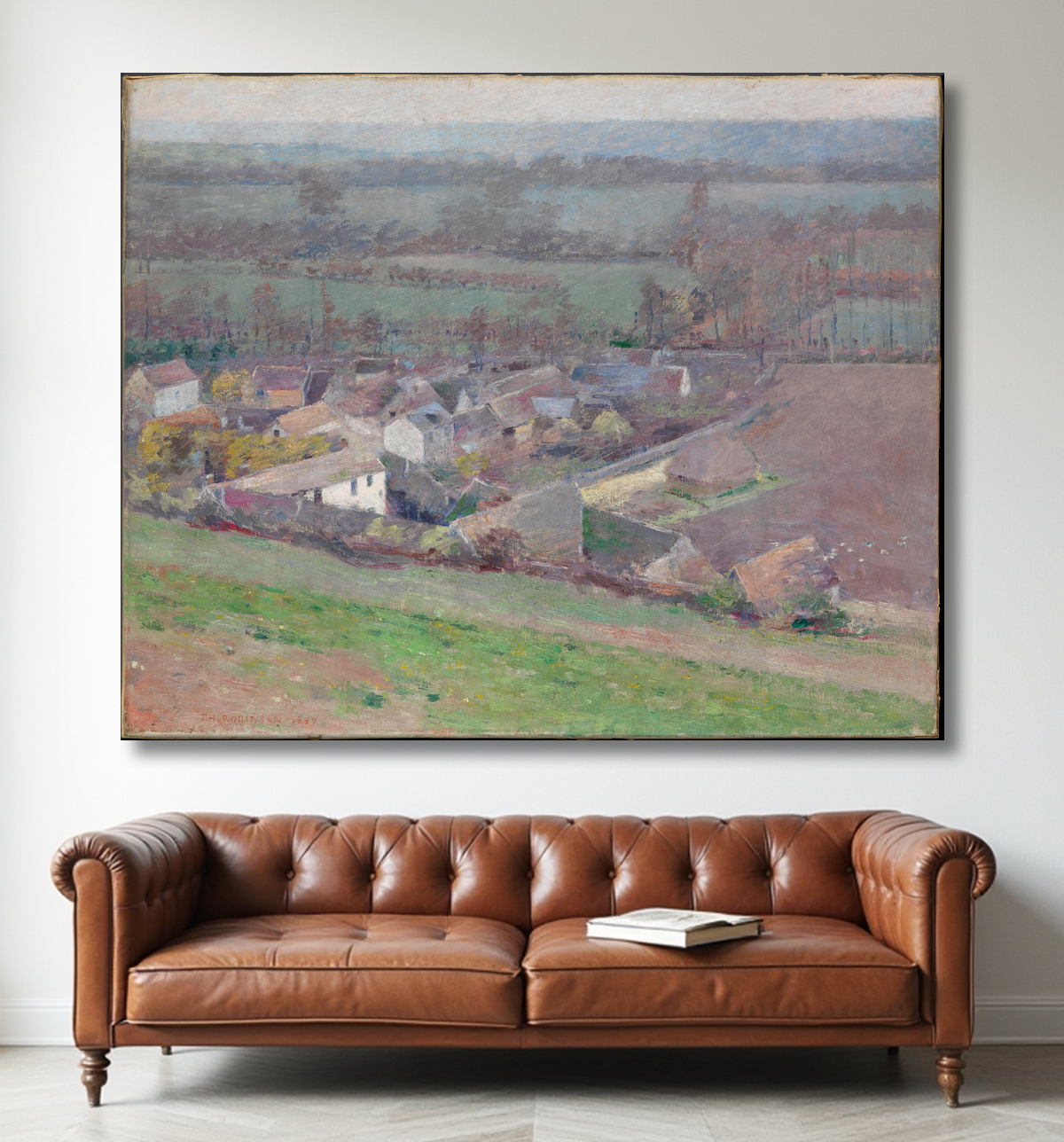 Reproduction Une vue à vol d'oiseau de Theodore Robinson avec decor