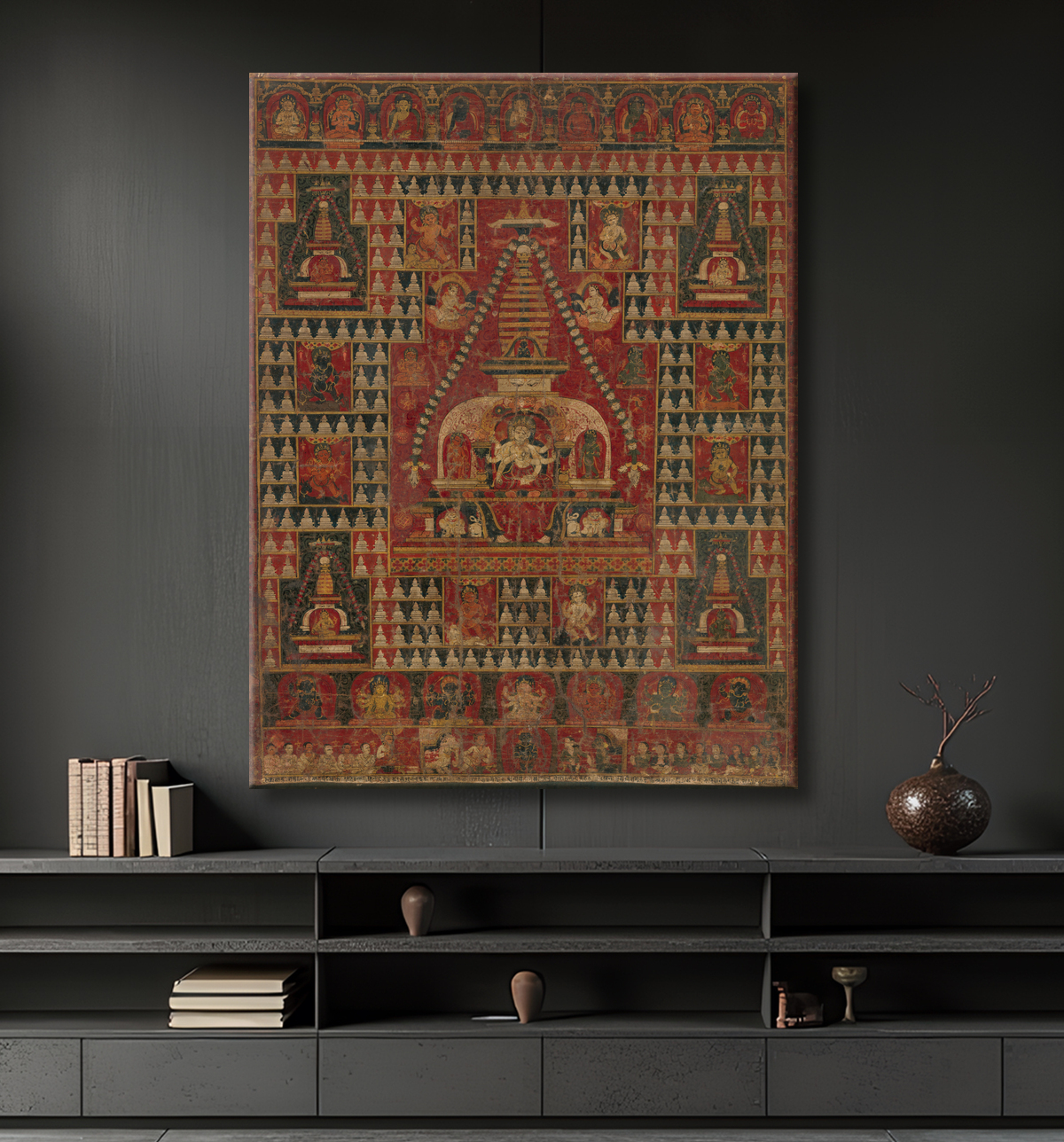 Reproduction Ushnishavijaya intronisé dans le ventre d'un stupa avec decor