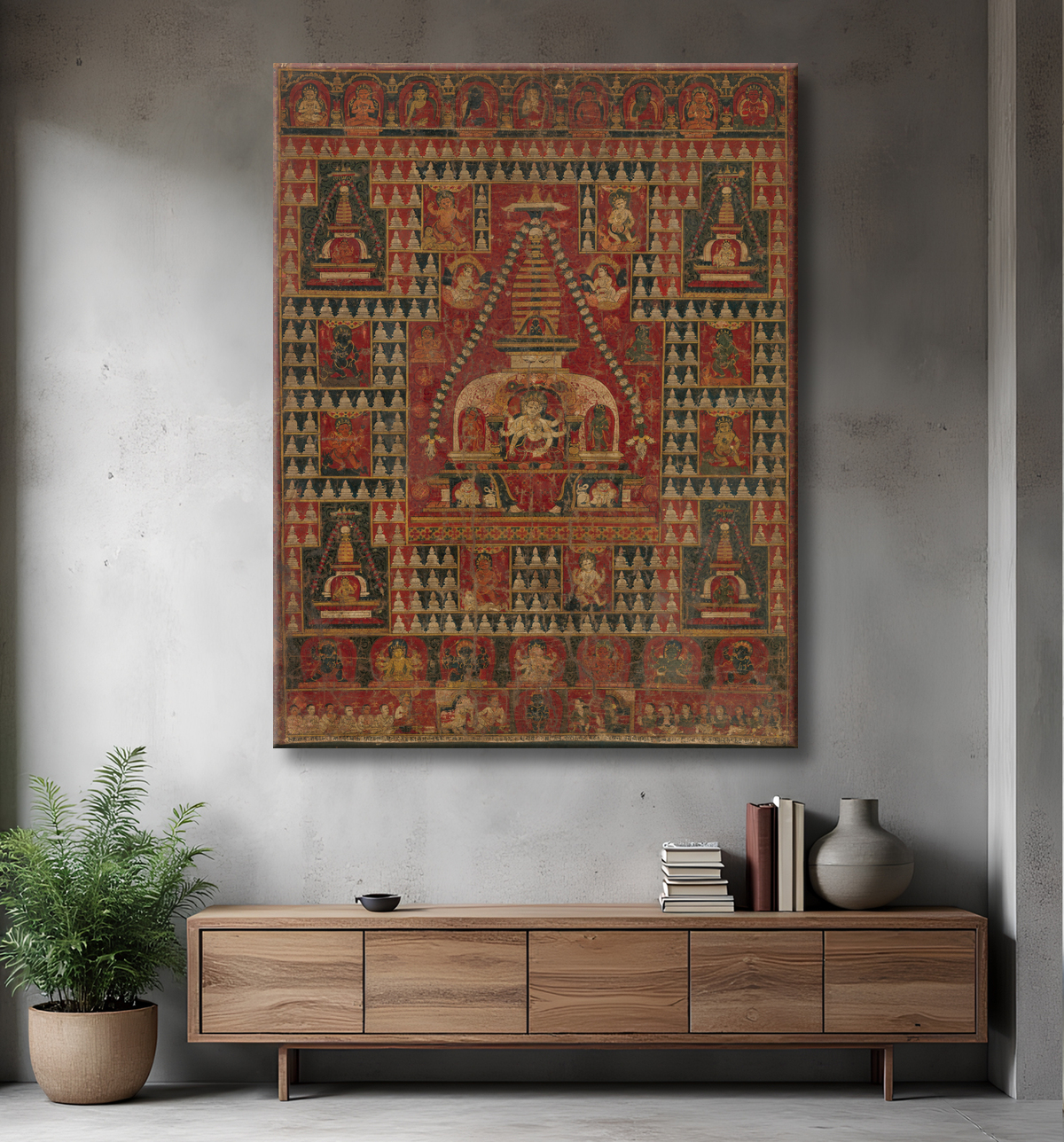 Reproduction Ushnishavijaya intronisé dans le ventre d'un stupa avec decor