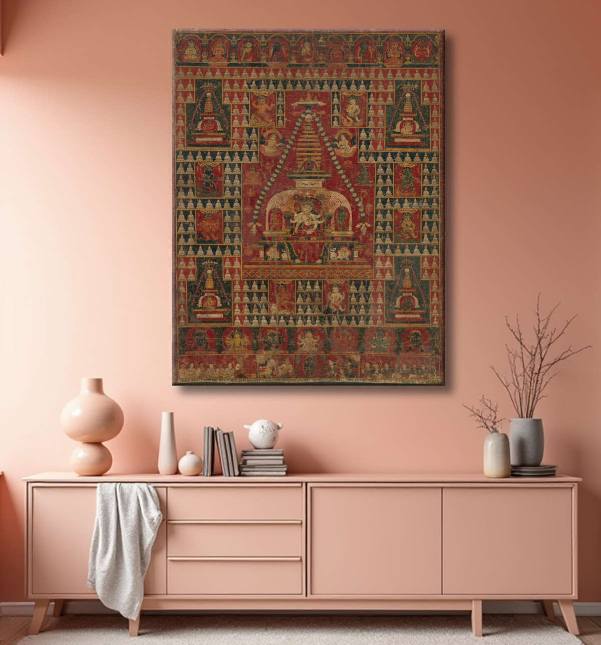 Reproduction Ushnishavijaya intronisé dans le ventre d'un stupa avec decor