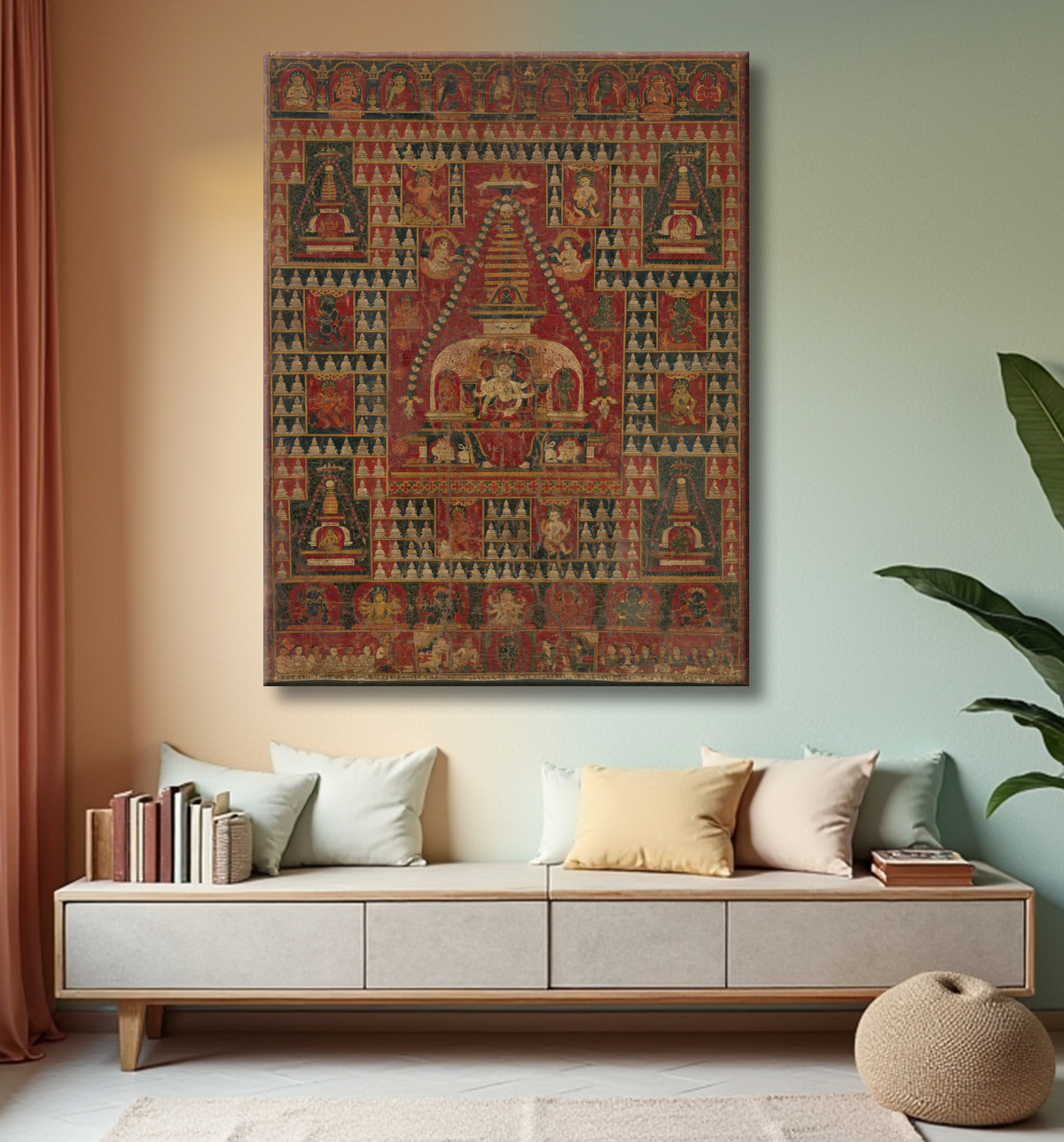 Reproduction Ushnishavijaya intronisé dans le ventre d'un stupa avec decor
