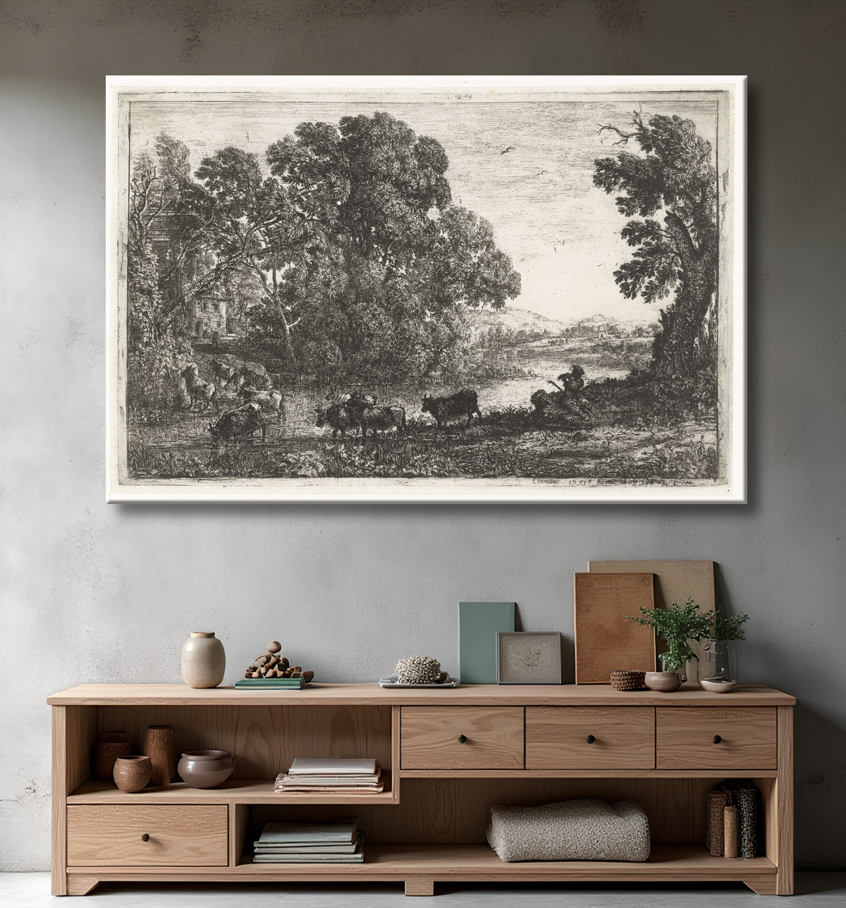 Reproduction vacher de Claude Lorrain avec decor