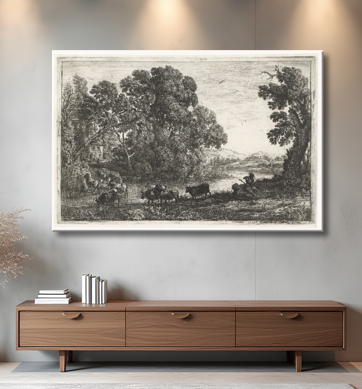 Reproduction vacher de Claude Lorrain avec decor