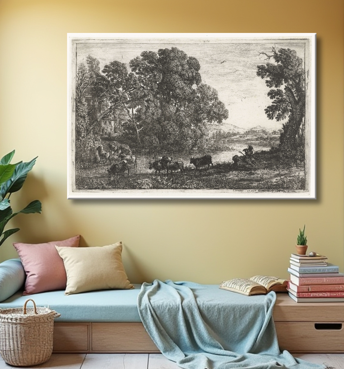 Reproduction vacher de Claude Lorrain avec decor