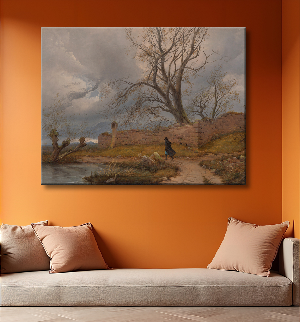 Reproduction Vagabond dans la tempête de Julius von Leypold avec decor