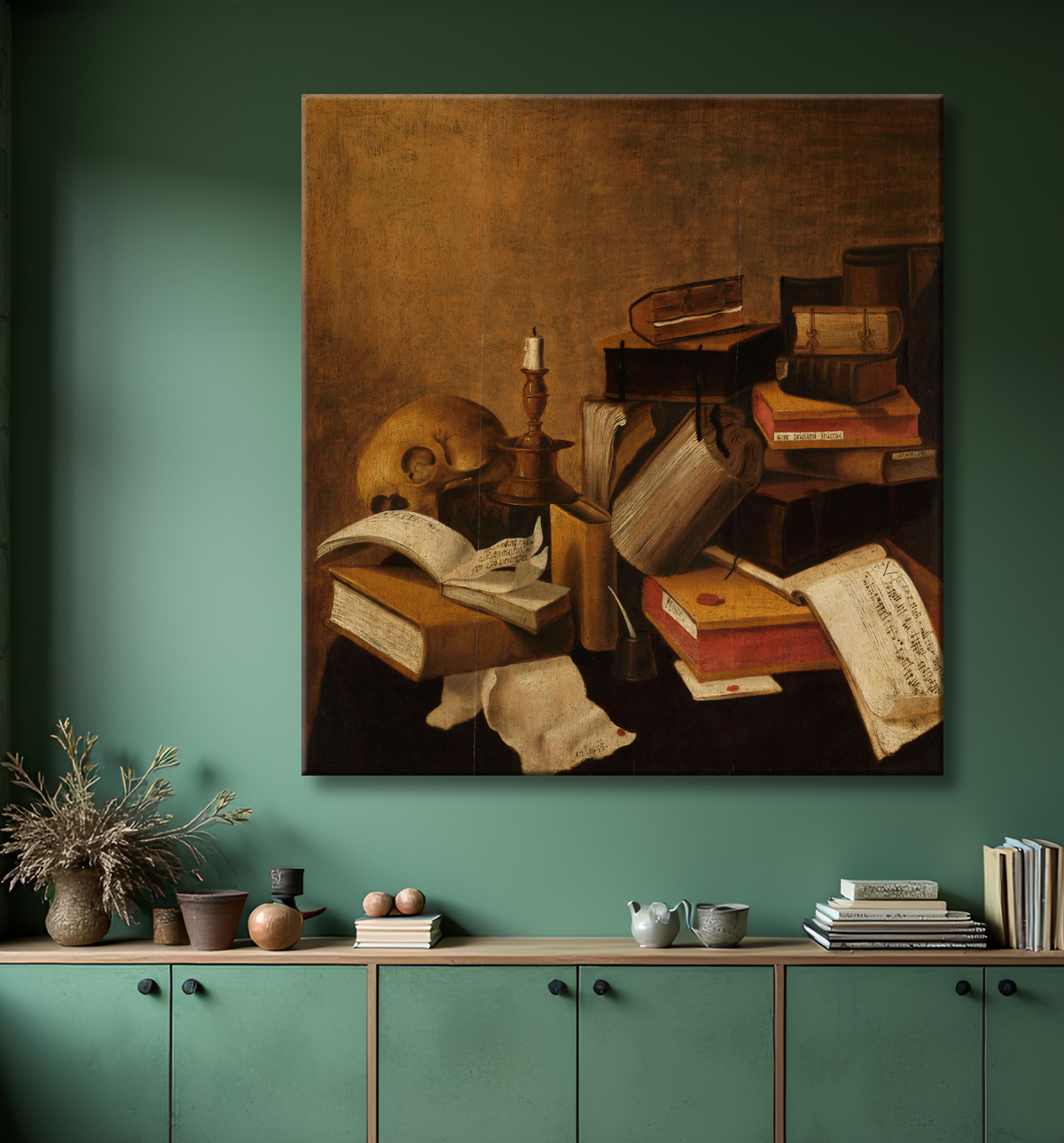 Reproduction Vanitas Nature morte aux livres de anonymous avec decor