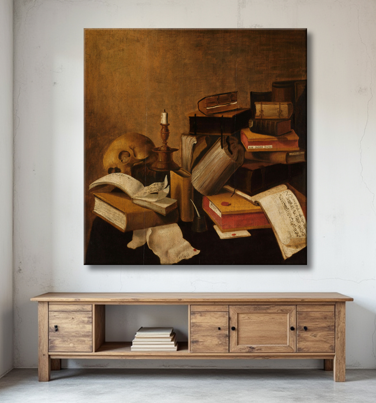 Reproduction Vanitas Nature morte aux livres de anonymous avec decor