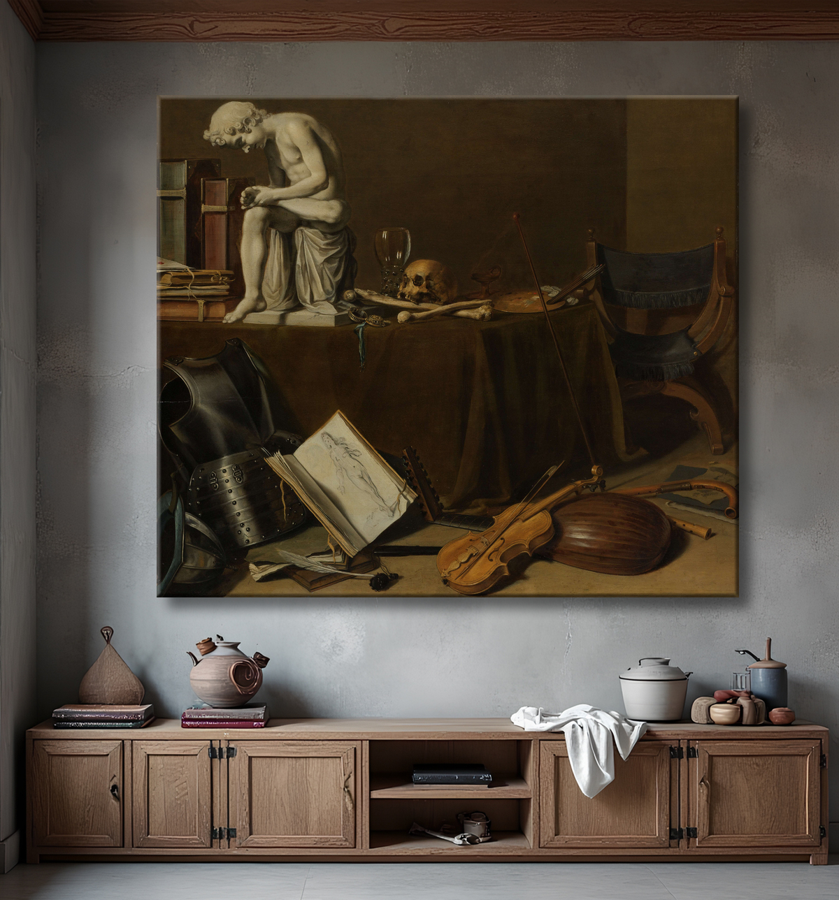 Reproduction Vanitas Nature Morte avec le Spinario de Pieter Claesz avec decor