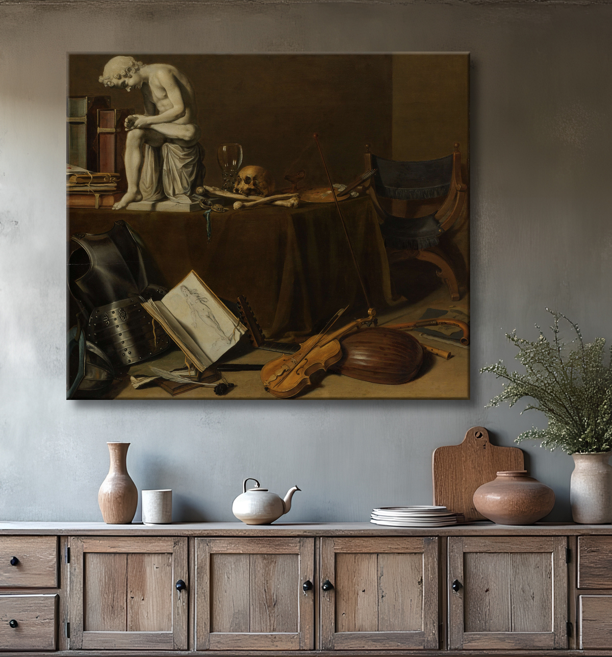 Reproduction Vanitas Nature Morte avec le Spinario de Pieter Claesz avec decor