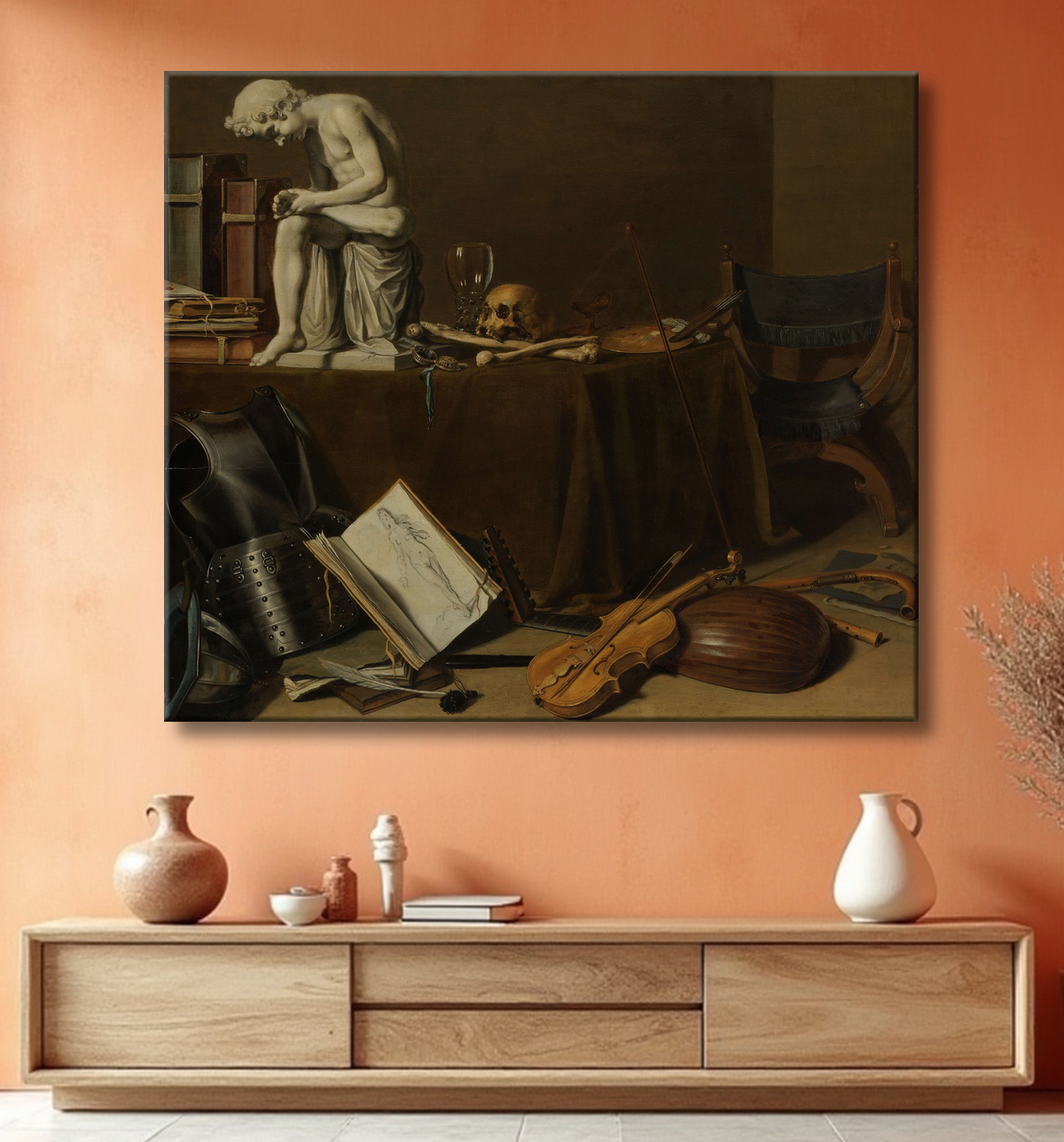 Reproduction Vanitas Nature Morte avec le Spinario de Pieter Claesz avec decor