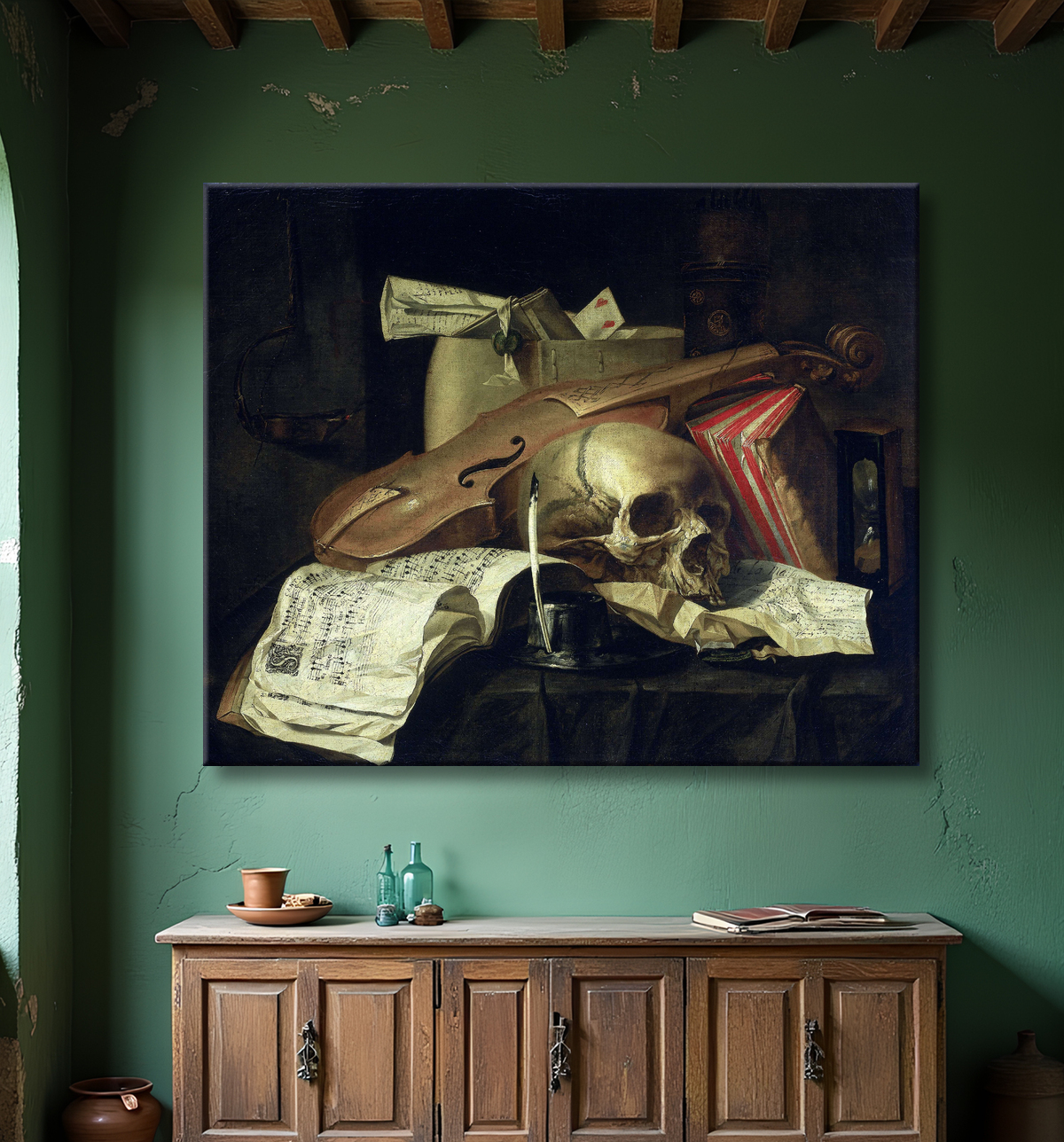 Reproduction Vanité nature morte de N.L. Peschier avec decor