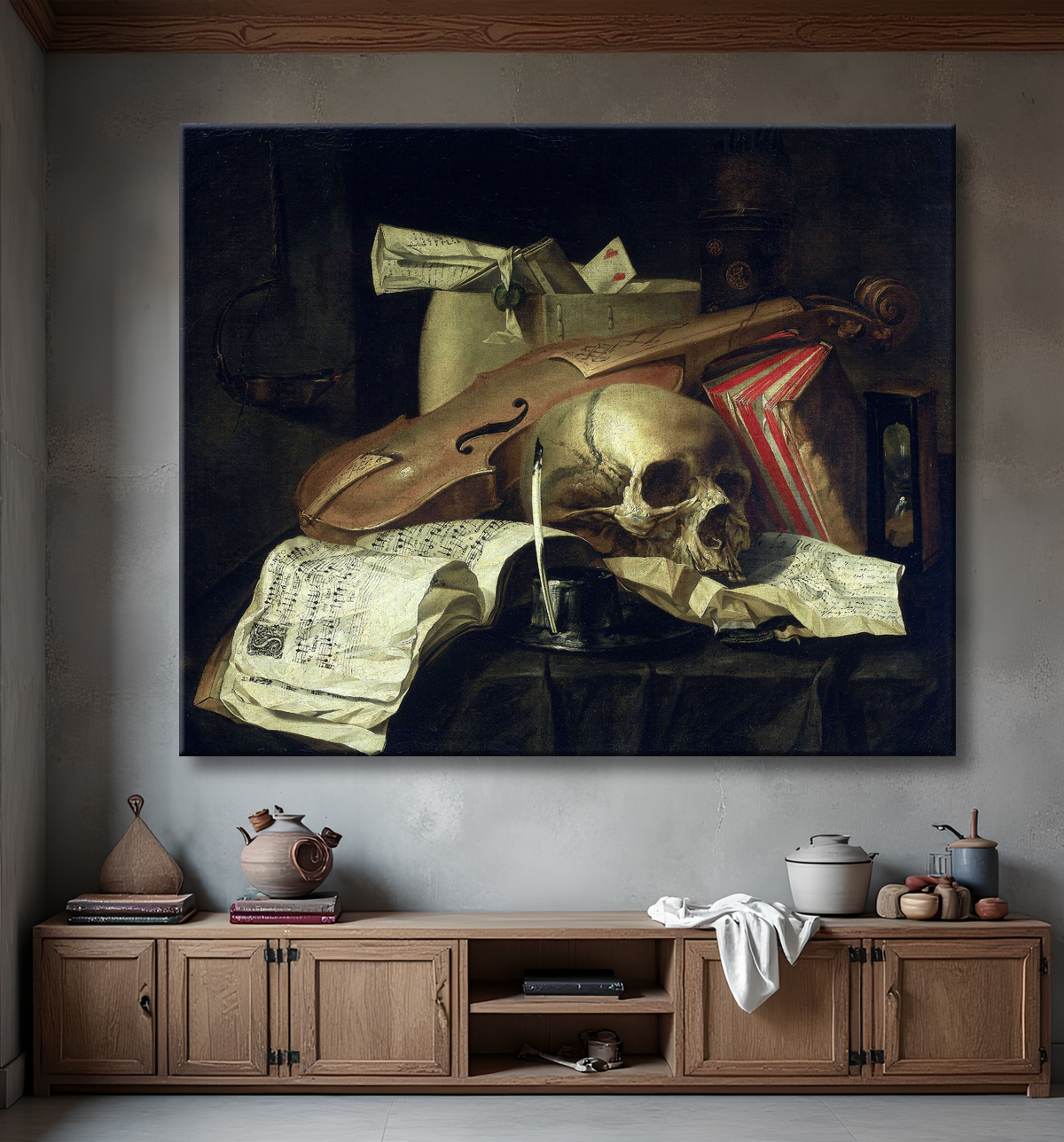Reproduction Vanité nature morte de N.L. Peschier avec decor