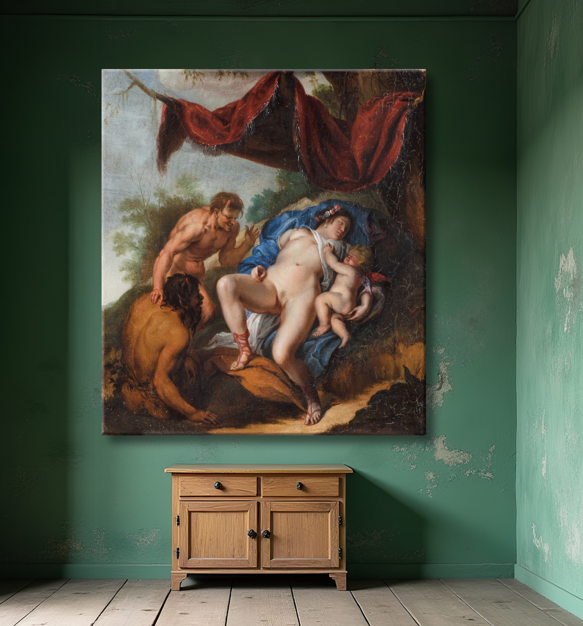 Reproduction Vénus endormie avec Cupidon regardée par des satyres de Rubens, Peter Paul avec decor