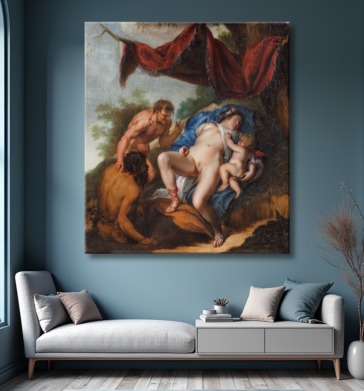 Reproduction Vénus endormie avec Cupidon regardée par des satyres de Rubens, Peter Paul avec decor