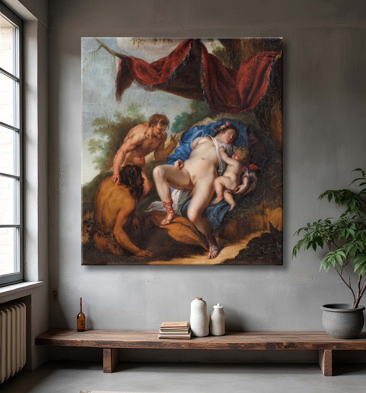 Reproduction Vénus endormie avec Cupidon regardée par des satyres de Rubens, Peter Paul avec decor