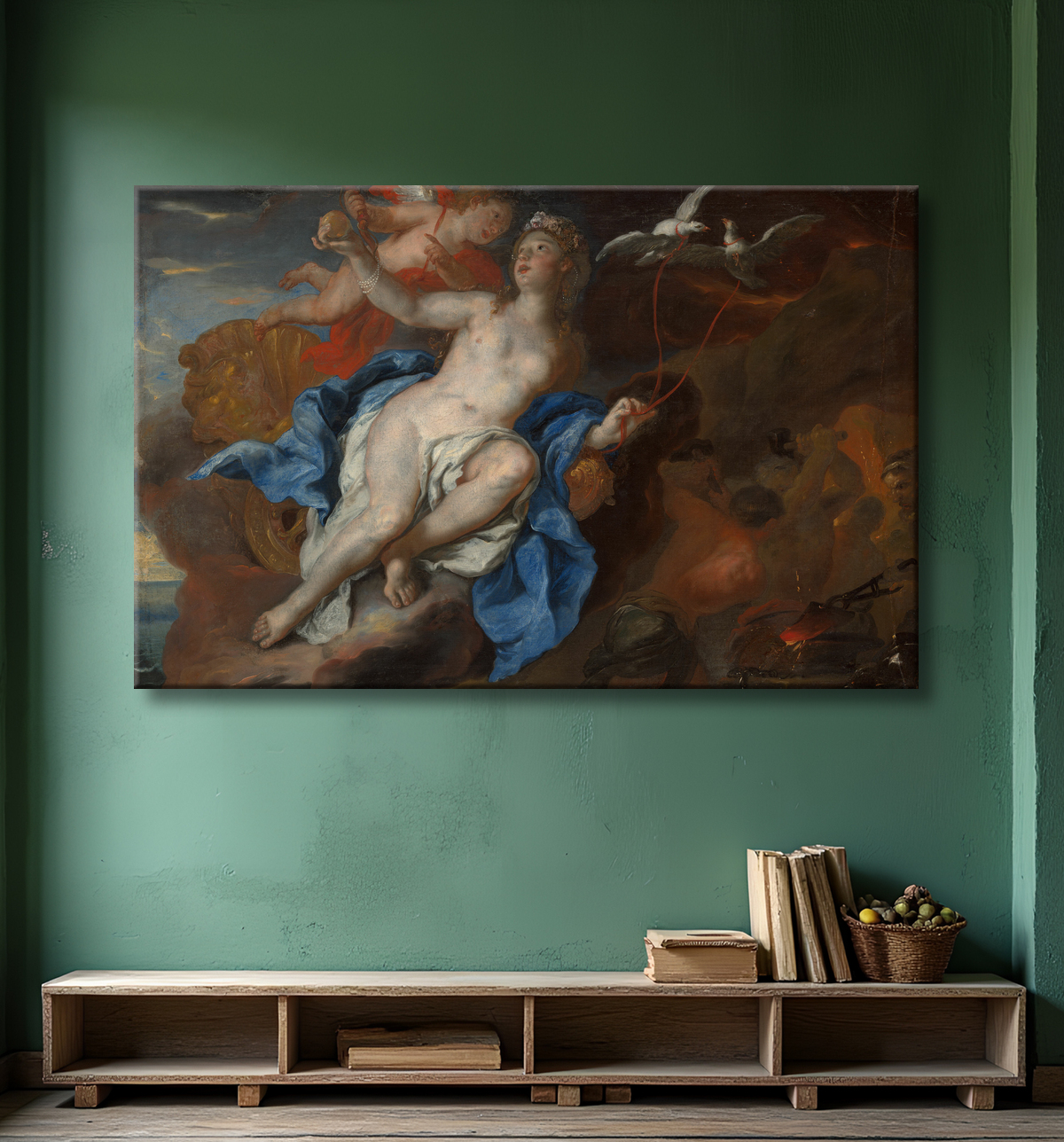 Reproduction Vénus et Cupidon à la Forge de Vulcain de Johann Michael Rottmayr avec decor