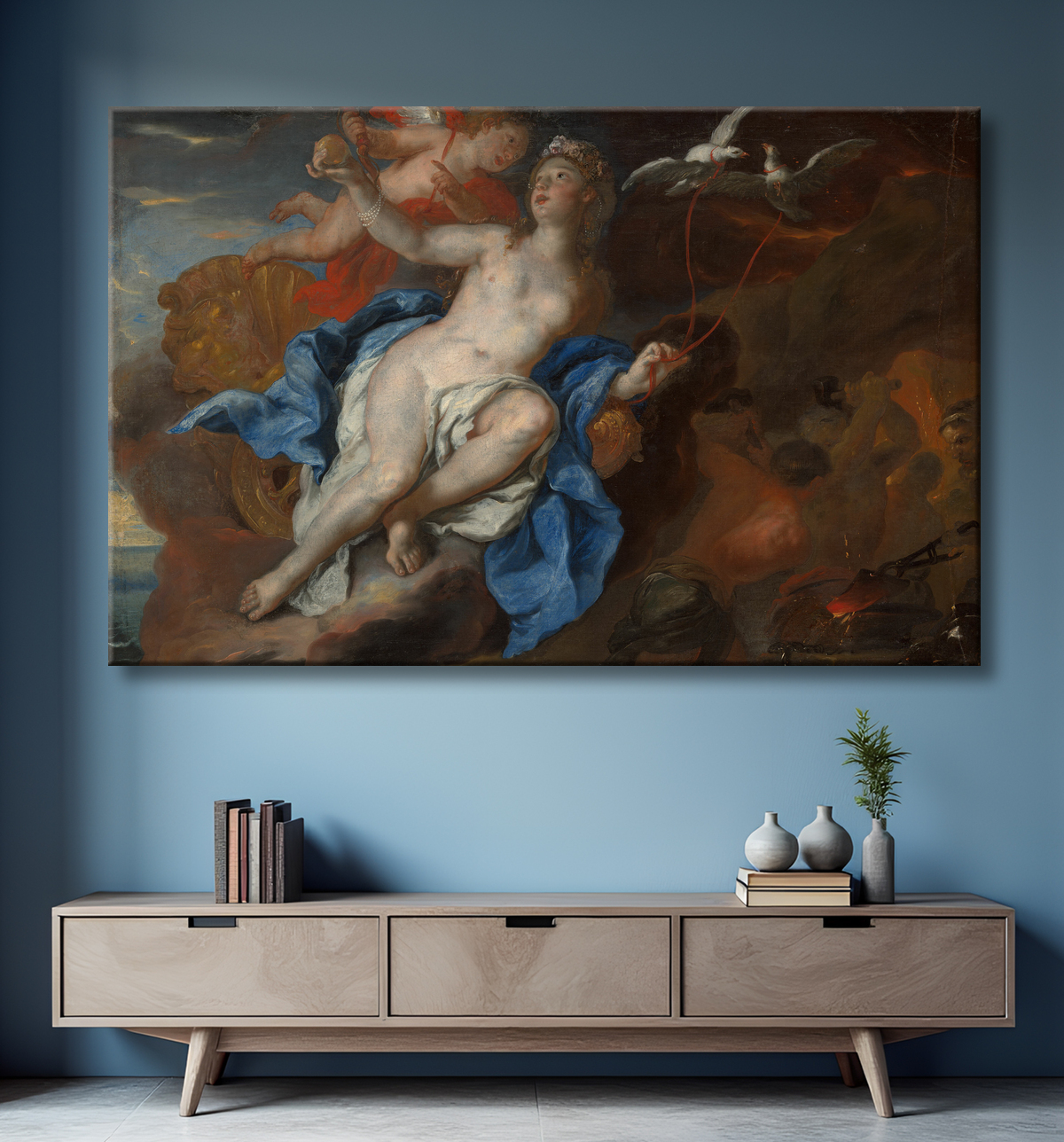 Reproduction Vénus et Cupidon à la Forge de Vulcain de Johann Michael Rottmayr avec decor