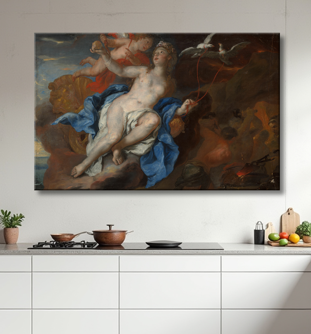 Reproduction Vénus et Cupidon à la Forge de Vulcain de Johann Michael Rottmayr avec decor