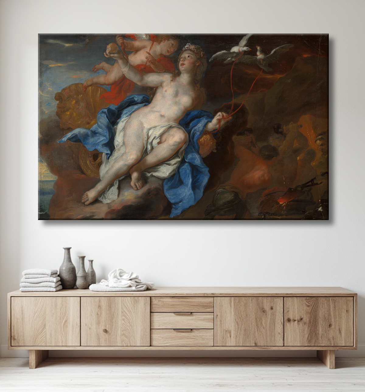Reproduction Vénus et Cupidon à la Forge de Vulcain de Johann Michael Rottmayr avec decor