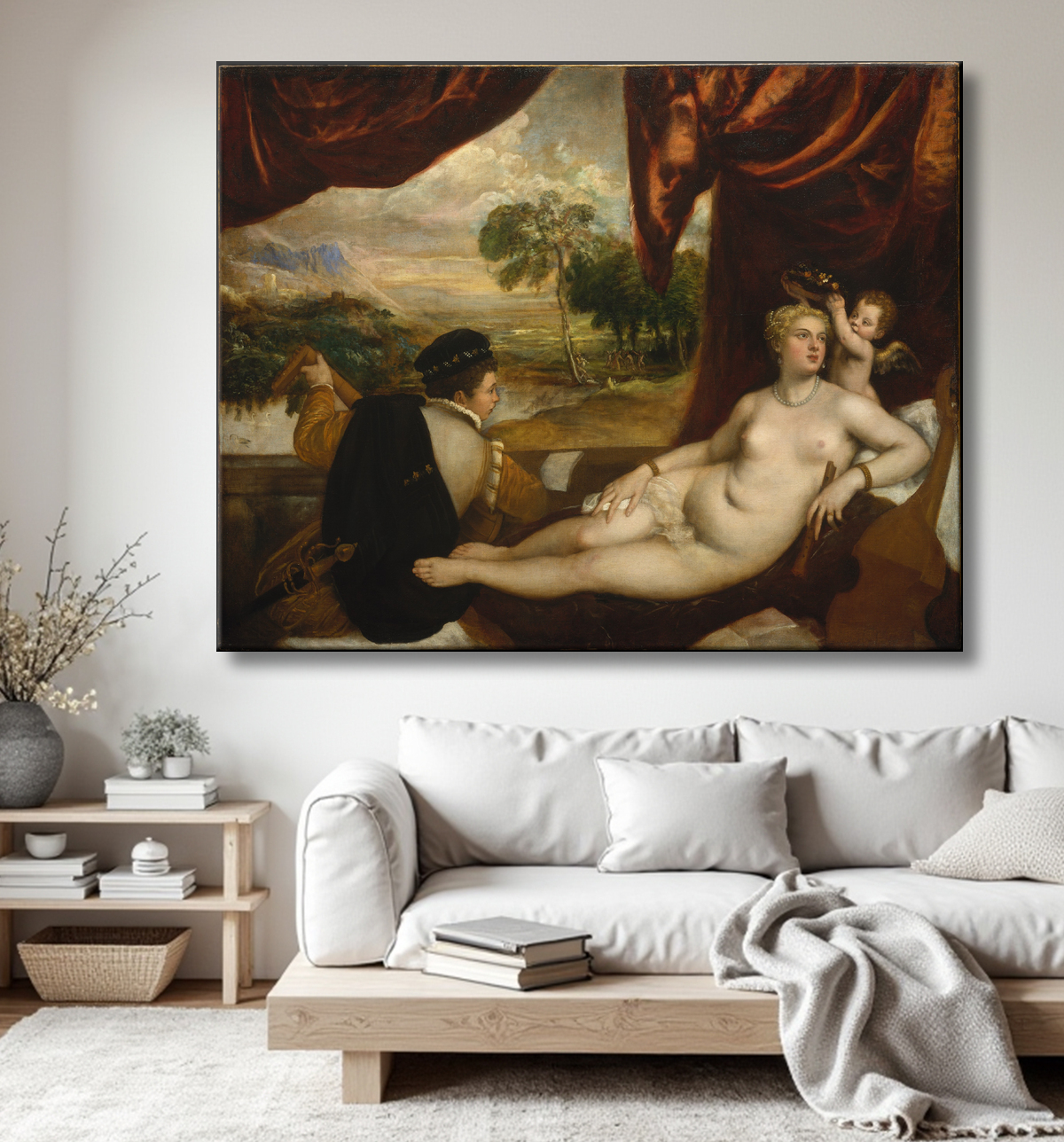 Reproduction Vénus et le joueur de luth de Titian avec decor