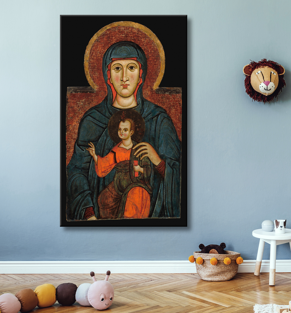 Reproduction Vierge à l'Enfant avec decor