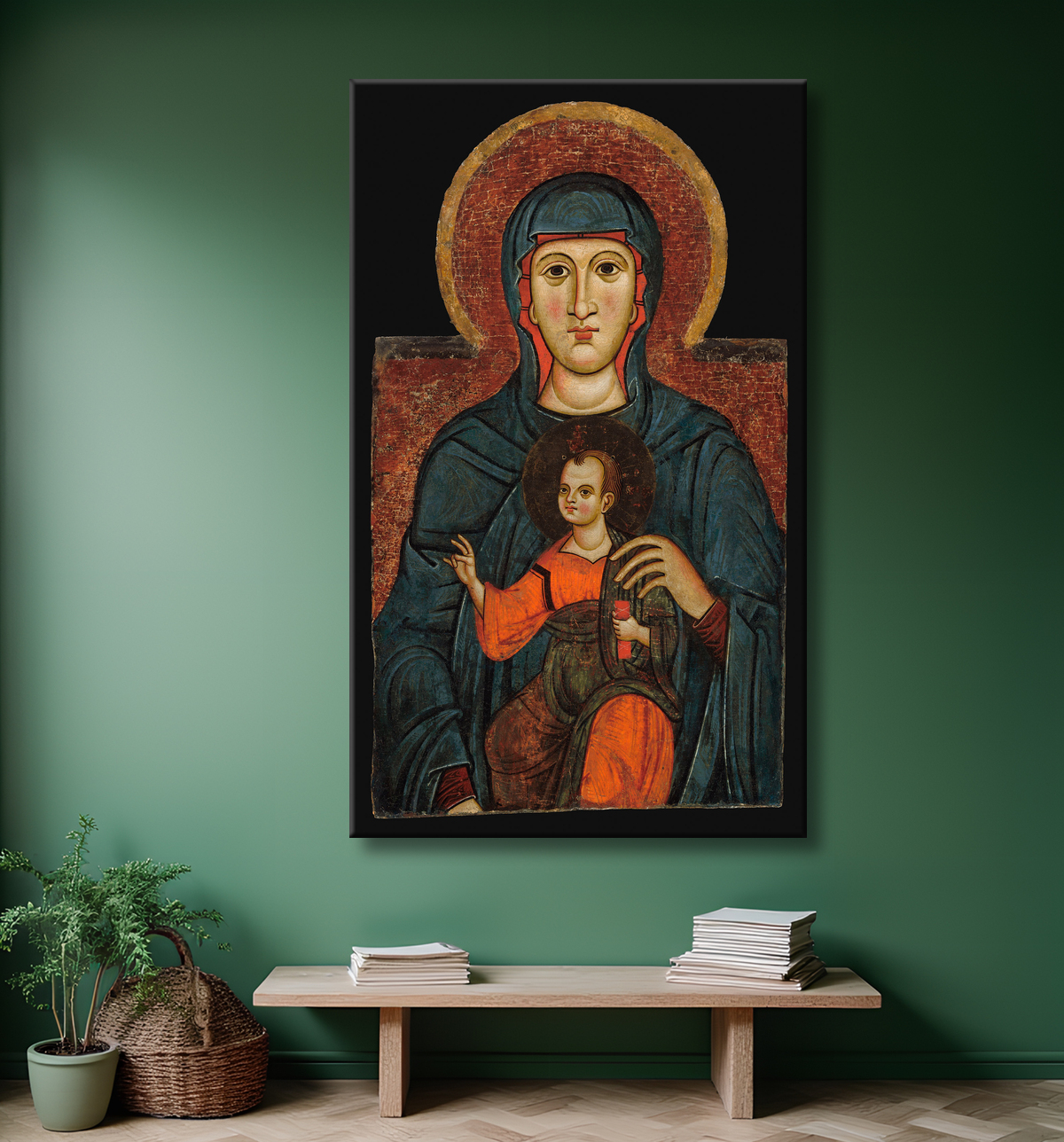 Reproduction Vierge à l'Enfant avec decor
