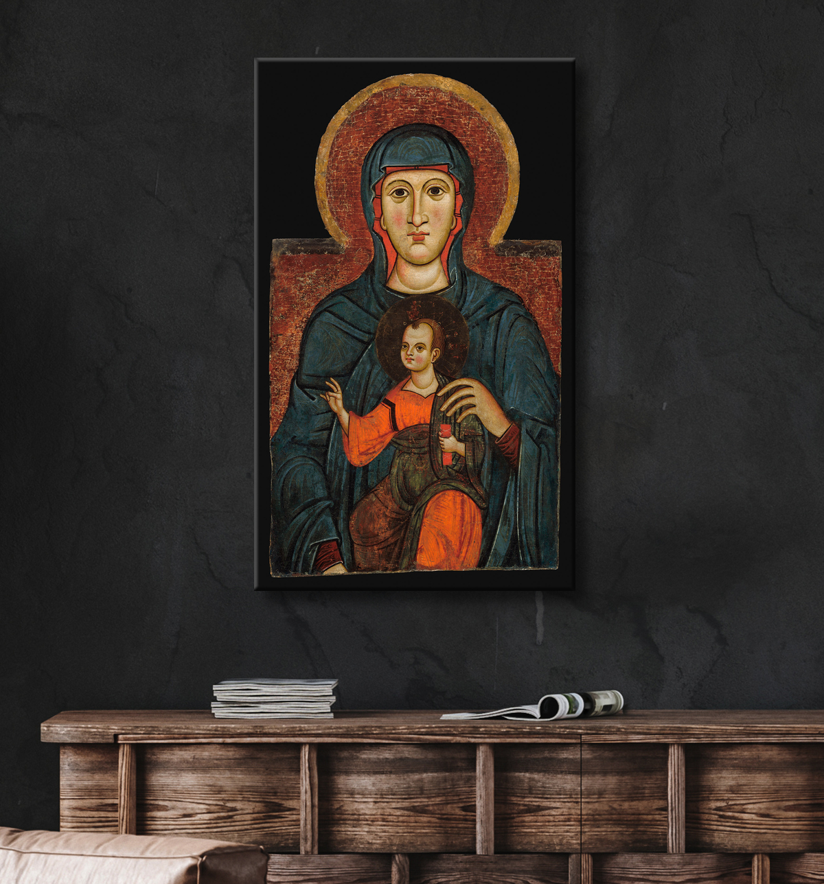 Reproduction Vierge à l'Enfant avec decor