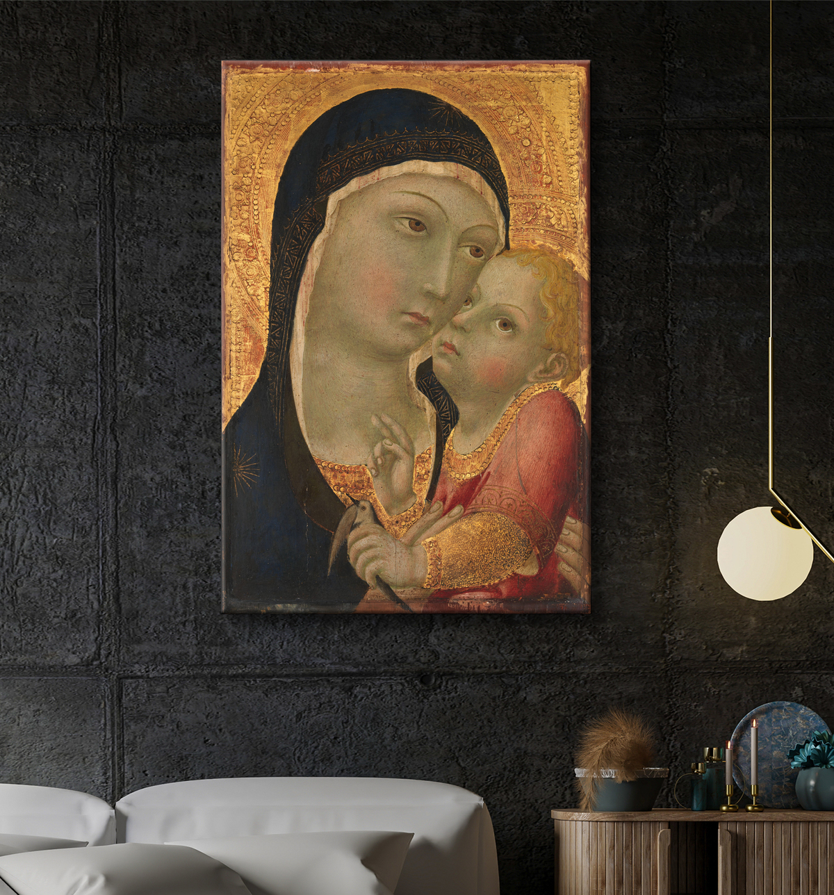 Reproduction Vierge à l'enfant de Sano di Pietro (Ansano di Pietro di Mencio) avec decor