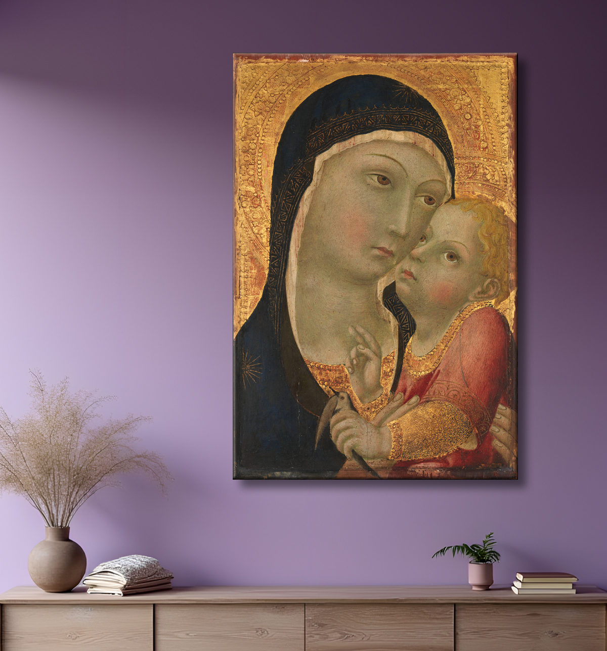 Reproduction Vierge à l'enfant de Sano di Pietro (Ansano di Pietro di Mencio) avec decor