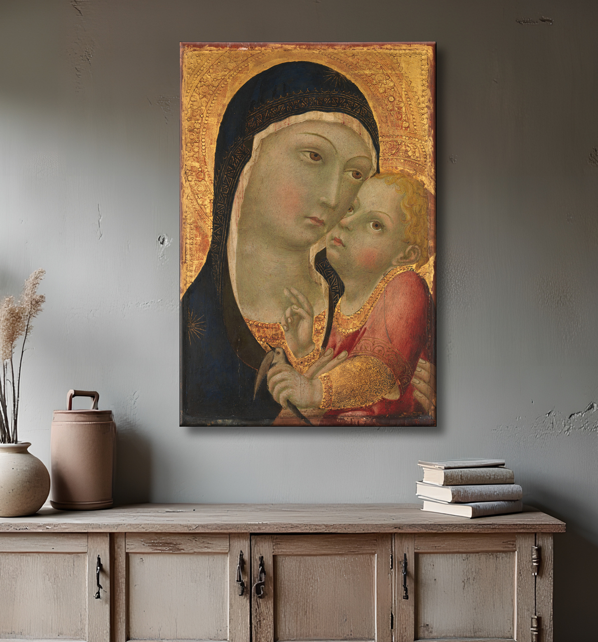 Reproduction Vierge à l'enfant de Sano di Pietro (Ansano di Pietro di Mencio) avec decor