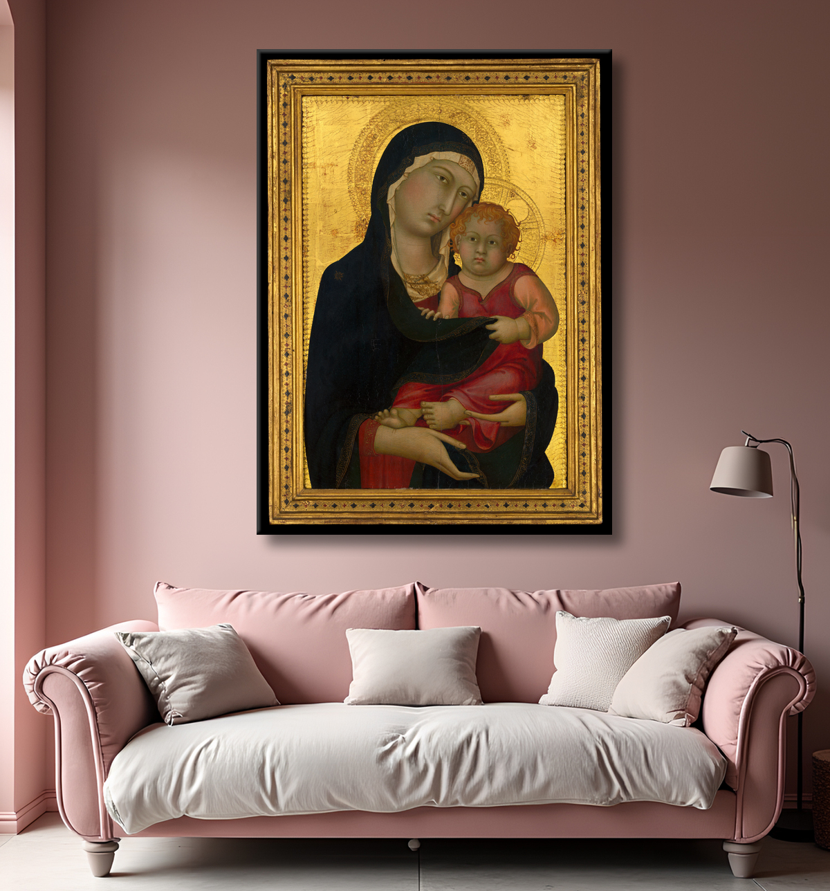 Reproduction Vierge à l'enfant de Simone Martini avec decor