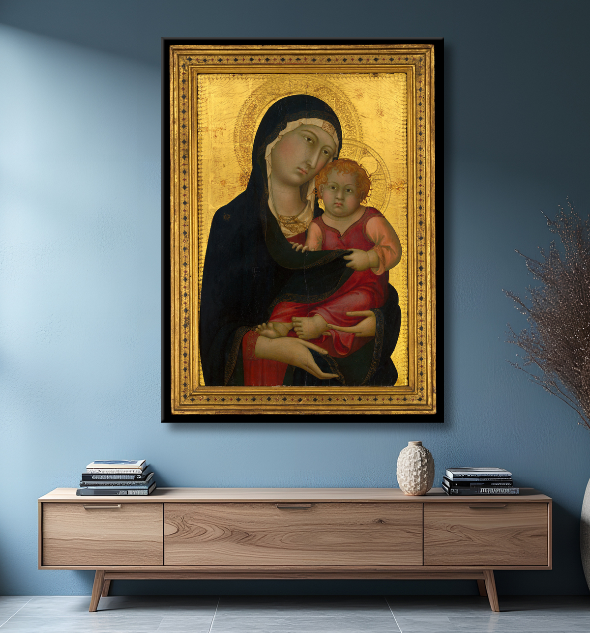 Reproduction Vierge à l'enfant de Simone Martini avec decor