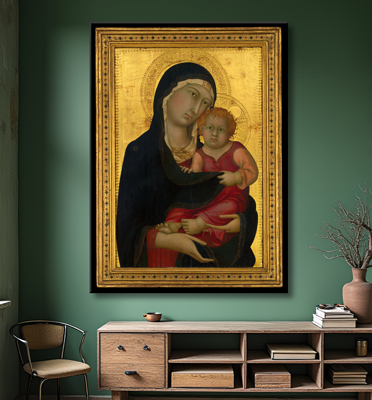 Reproduction Vierge à l'enfant de Simone Martini avec decor