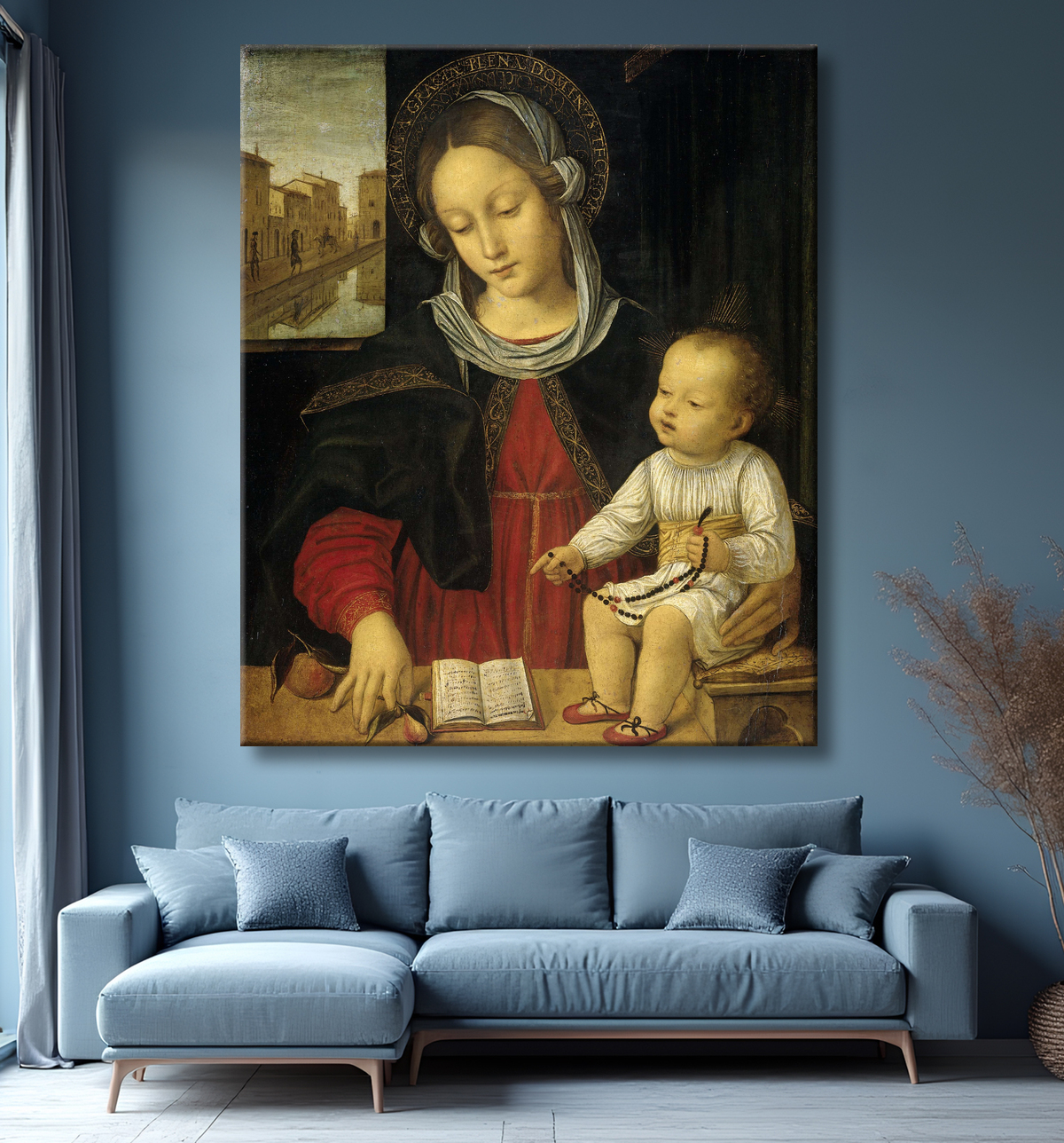 Reproduction Vierge à l'enfant de Borgognone avec decor