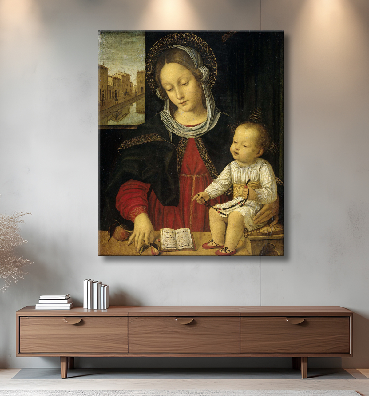 Reproduction Vierge à l'enfant de Borgognone avec decor