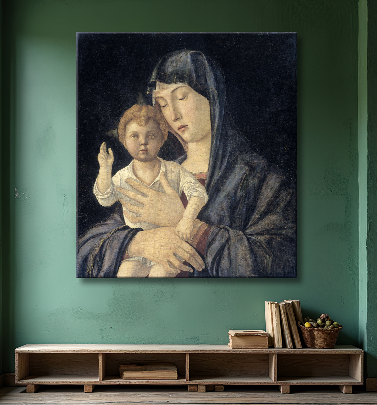 Reproduction Vierge à l'enfant de Giovanni Bellini avec decor