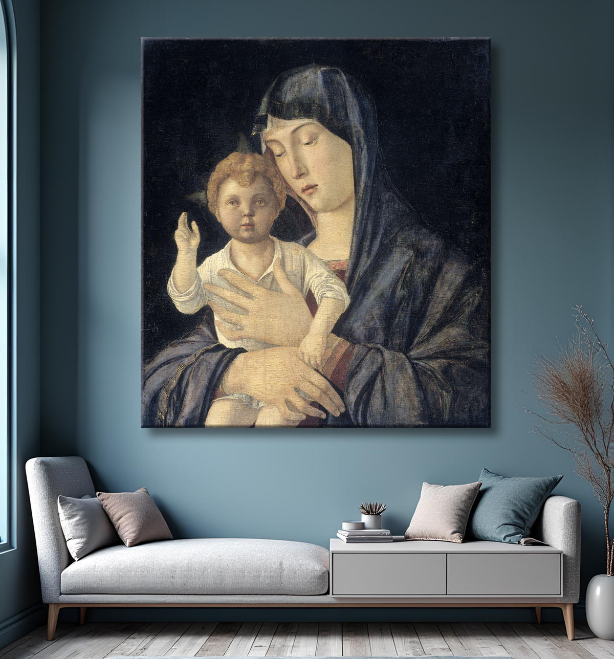 Reproduction Vierge à l'enfant de Giovanni Bellini avec decor