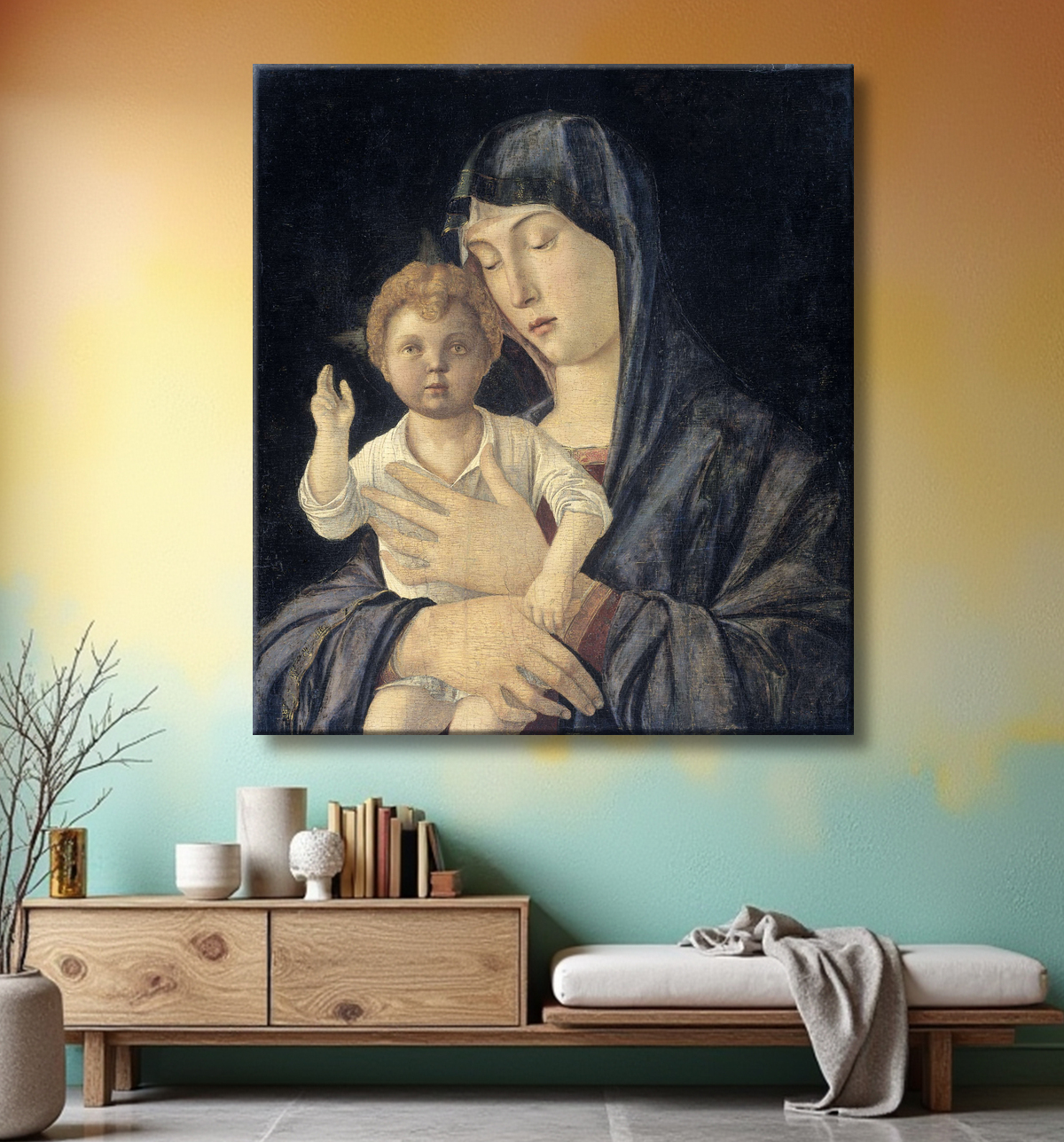 Reproduction Vierge à l'enfant de Giovanni Bellini avec decor