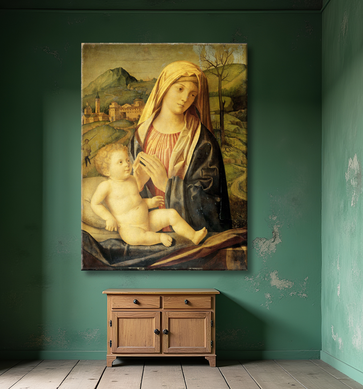 Reproduction Vierge à l'Enfant de Nicolò Rondinello avec decor